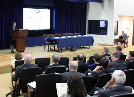 Members of the National Advisory Council on Innovation and Entrepreneurship and representatives of institutions of higher education listen to a presentation by Acting Secretary of Commerce Rebecca Blank at the White House Conference Center on October 1.