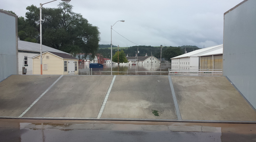 Flood wall in Bloomsburg, PA holds back recent flood waters in August 2018