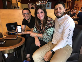 Emmanuel Oquendo and Israel Figueroa founders of BrainHi with the meteorologist Ada Monzon.