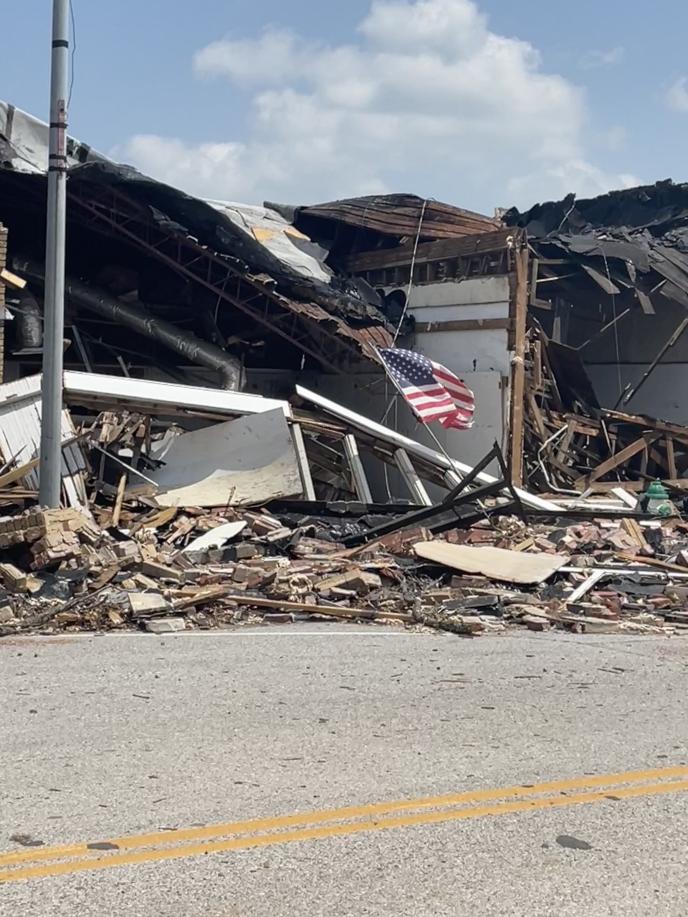 Photo of buildings destroyed in downtown Sulpher, OK