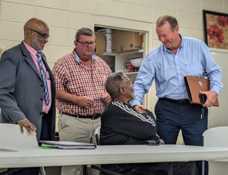 Photo of Milton Cochran, EDA Economic Recovery Field Coordinator; Gary Godwin, Hamilton County Coordinator; Charles Barrett, Mayor of Jennings, FL; W. Greg Godwin, Clerk of Circuit Court & Comptroller, Hamilton County