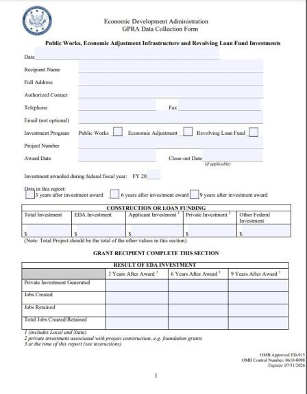 Image of Public Works, Economic Adjustment Infrastructure and Revolving Loan Fund Investments form