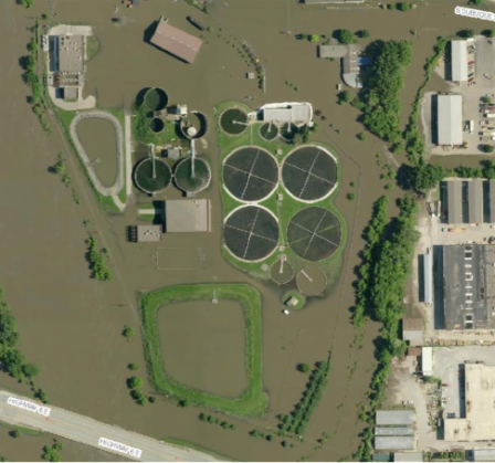 Picture of flooded Iowa City, IA North Wastewater Treatment Plant. (Source: Iowa Homeland Security and Emergency Management)