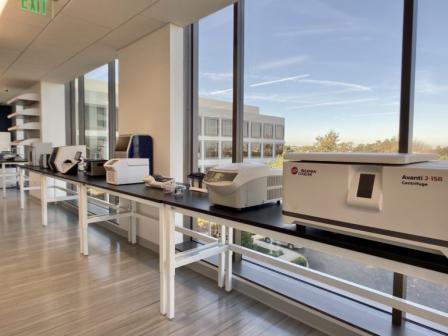 Scientific equipment purchased with support from an EDA grant is seen in this photo from University Lab Partners. In the foreground is a refrigerated benchtop centrifuge used for cell harvesting and DNA precipitation.