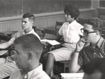 Photo of Vivian Malone attending classes at the University of Alabama